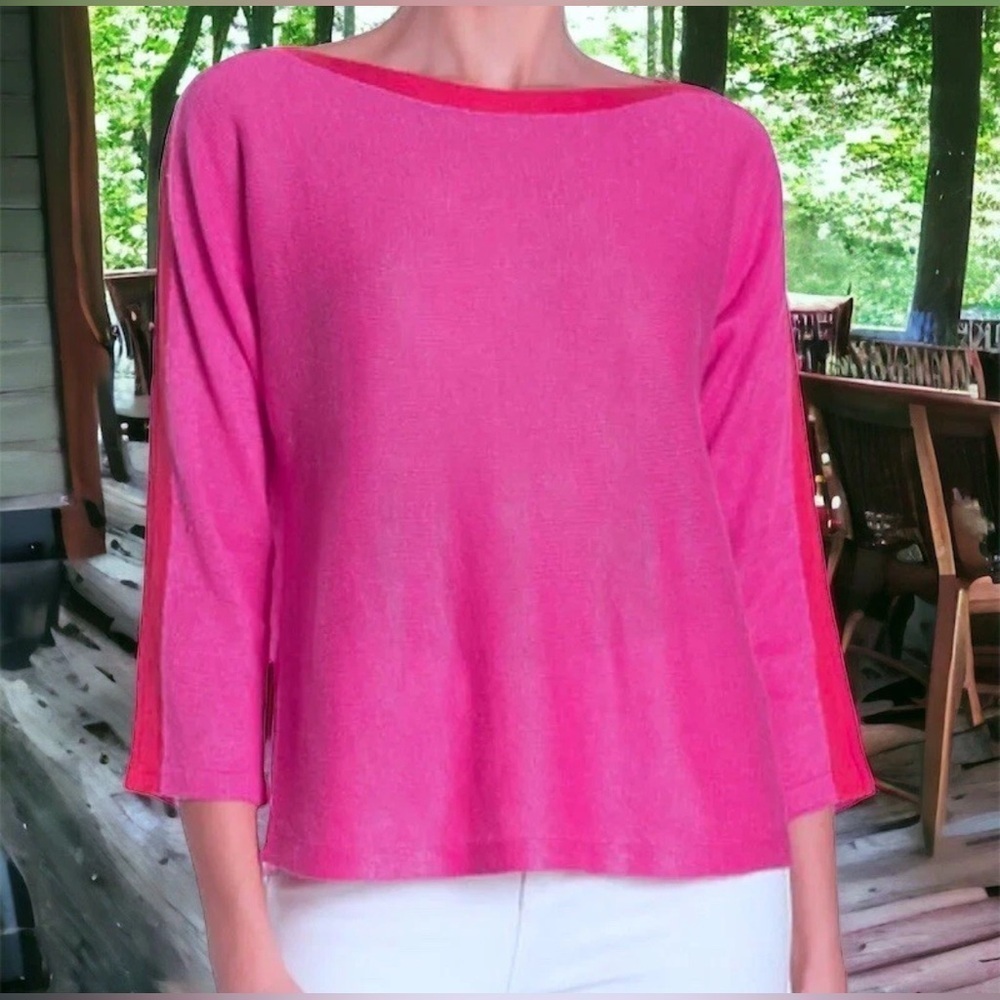 Eileen Fisher Women’s 100% Linen Pink/Red Top 3/4 Sleeves Bateau Neckline - XS - Picture 7 of 7